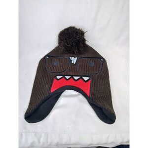 Domo Kun Glasses Nerd Geek‎ Brown Winter Beanie Pom Pom Trapper Hat Ear Flaps